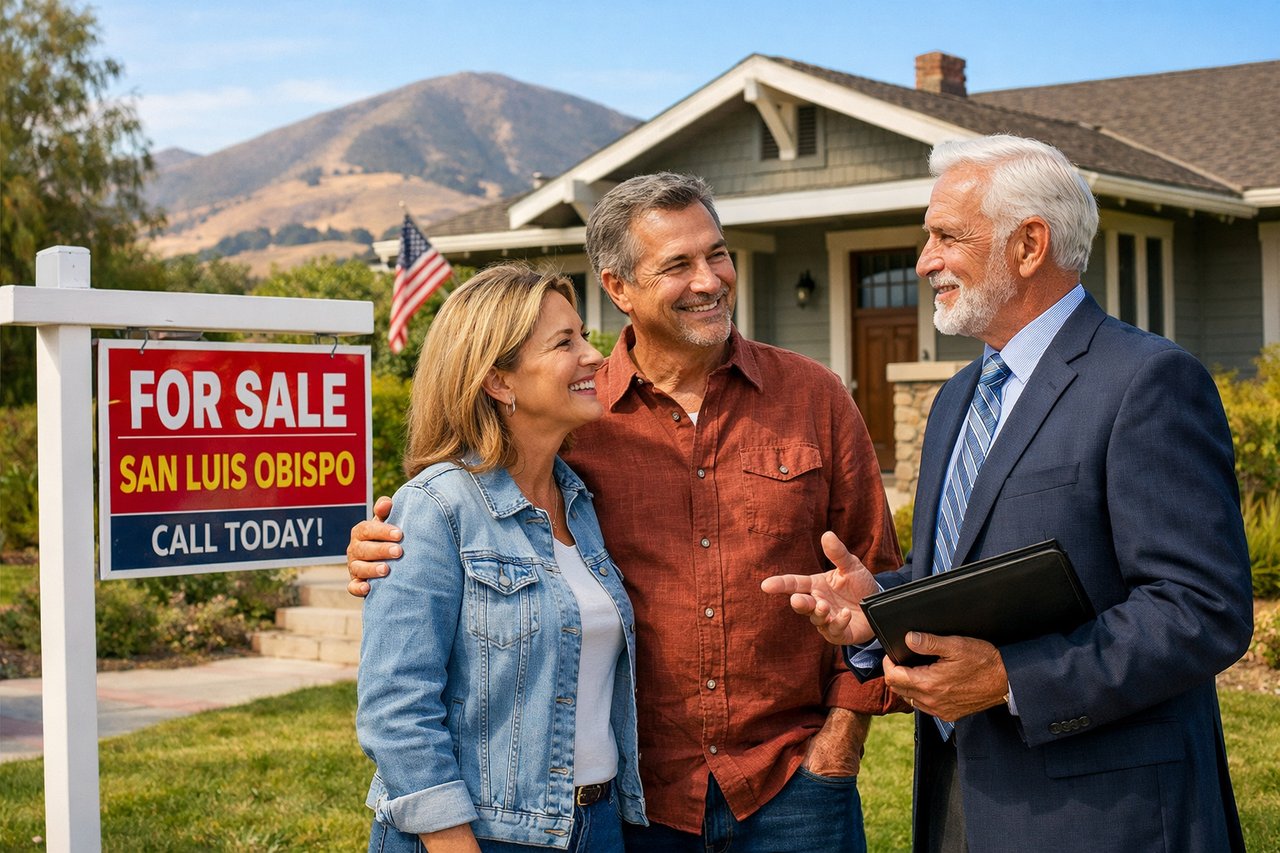 Home buyers meeting with a real estate agent on the Central Coast in San Luis Obispo County