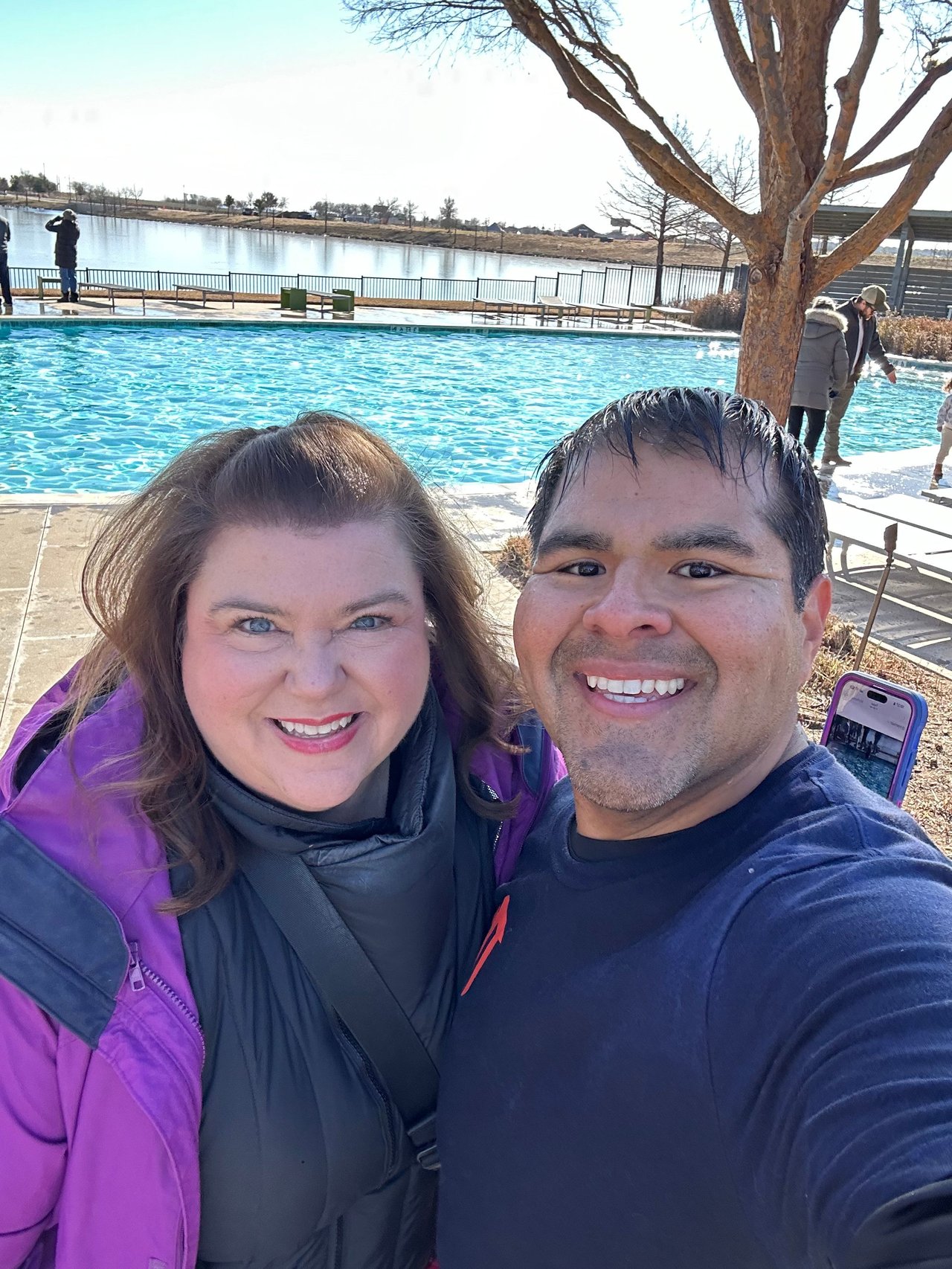Edson Miranda with Page Austin Lifestyle Director at annual Polar Plunge Harvest by Hillwood lifestyle program event Argyle Texas