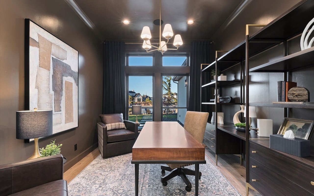 Close-up of the office/den that's painted dark brown
