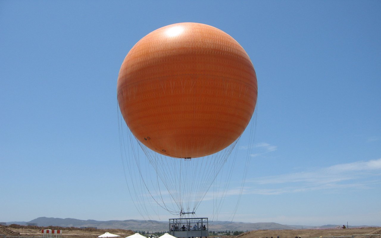 The Great Park Balloon floating above the Orange County Great Park in Irvine, California