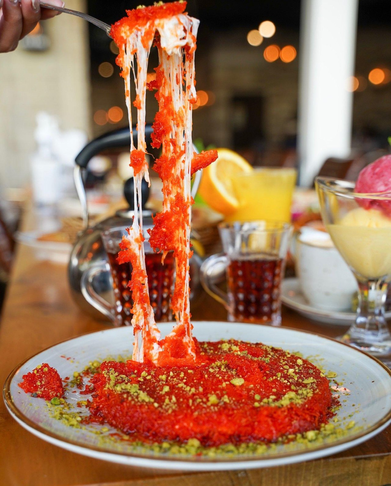 Fresh kunafa and Middle Eastern desserts at Kunafa King Café in Tampa.