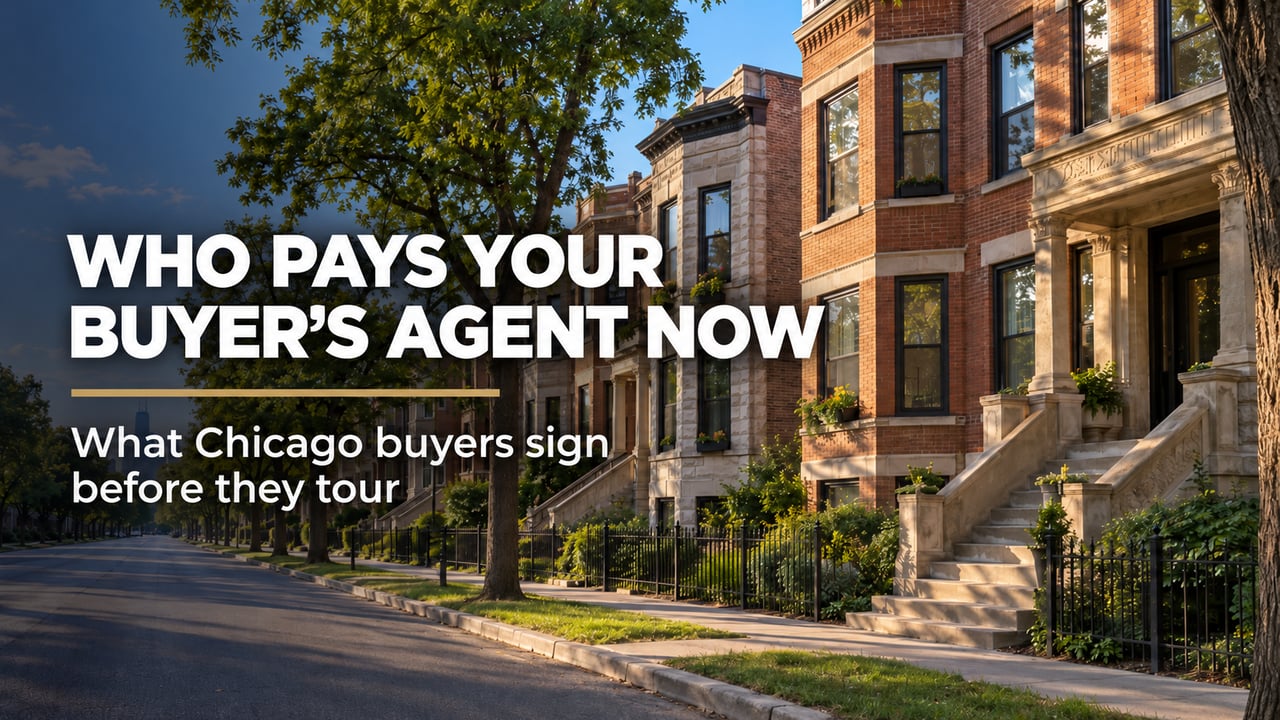 Chicago residential street lined with brick and greystone three-flats