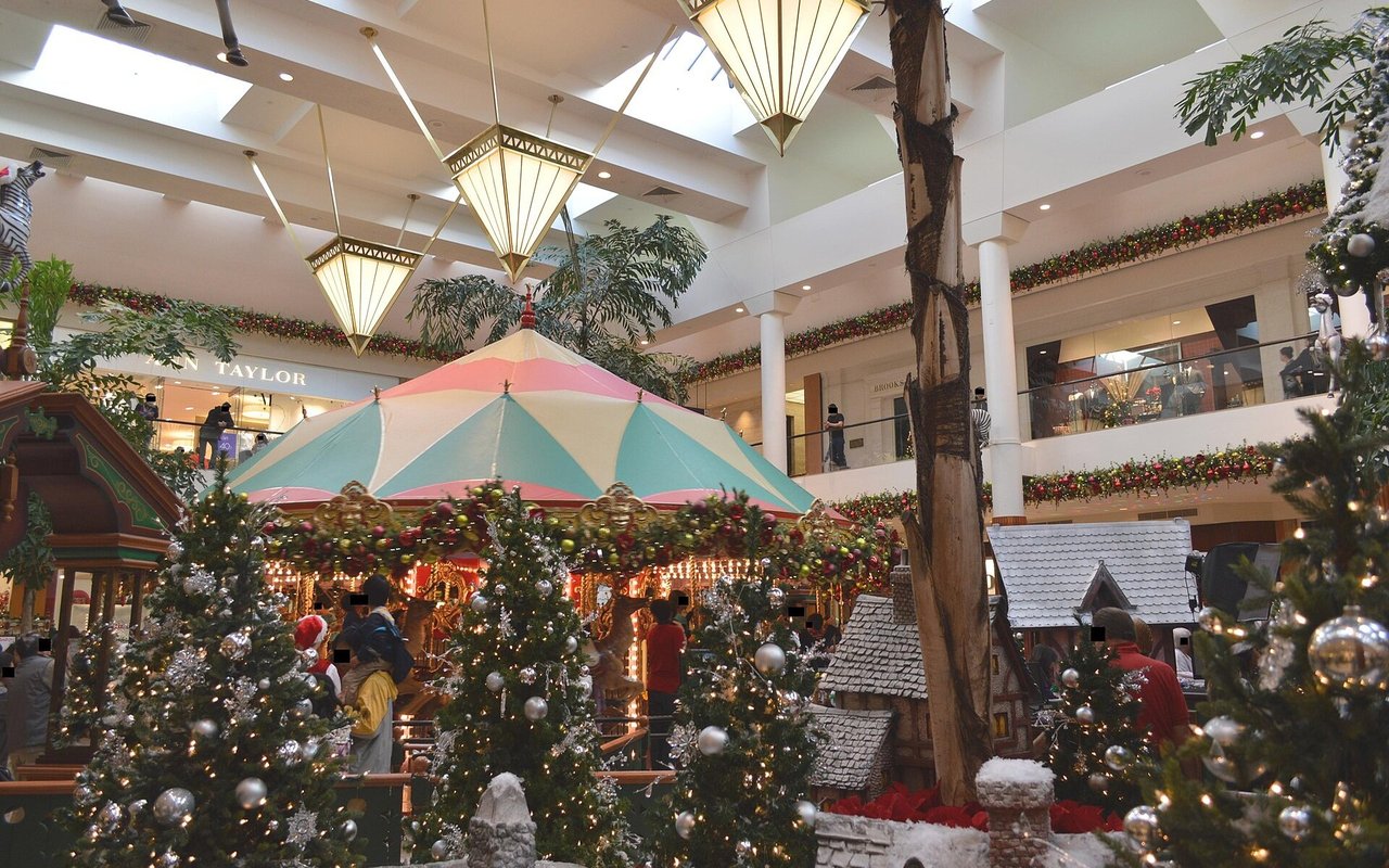 South Coast Plaza carousel and holiday decorations in Costa Mesa