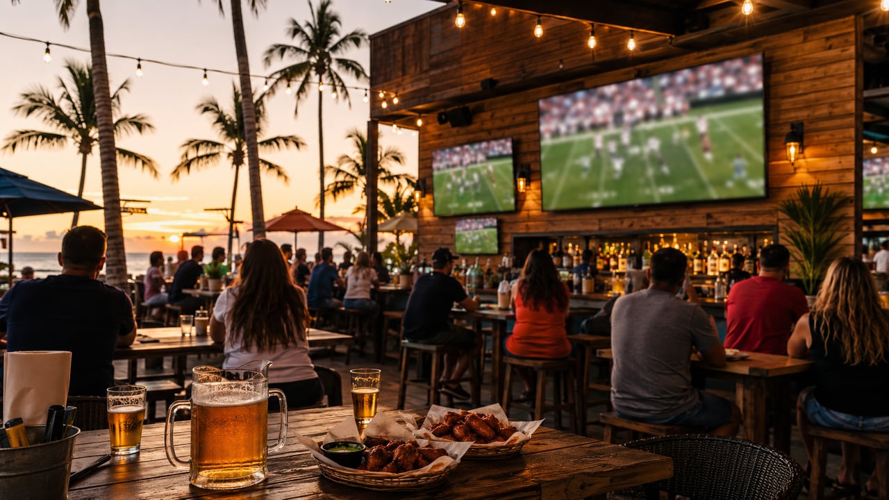 Fans gathering at a Palm Beach County sports bar to watch football games this season