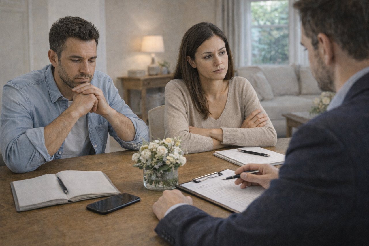 Divorcing homeowners discussing sale of their NJ home