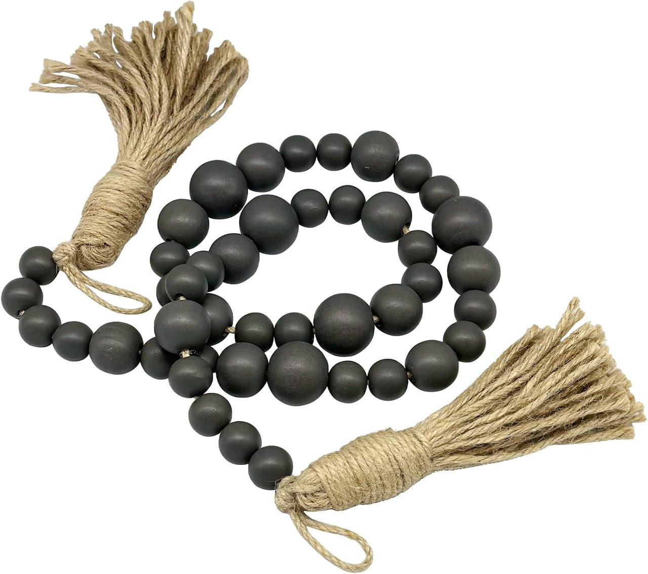 Gray Wood Bead Garland with Tassels