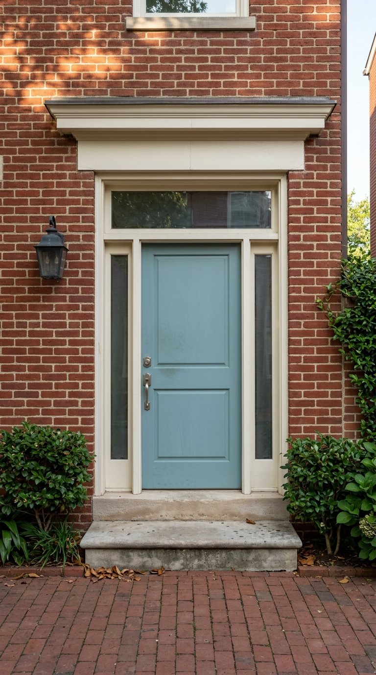 Close detail of a historic masonry entrance.
