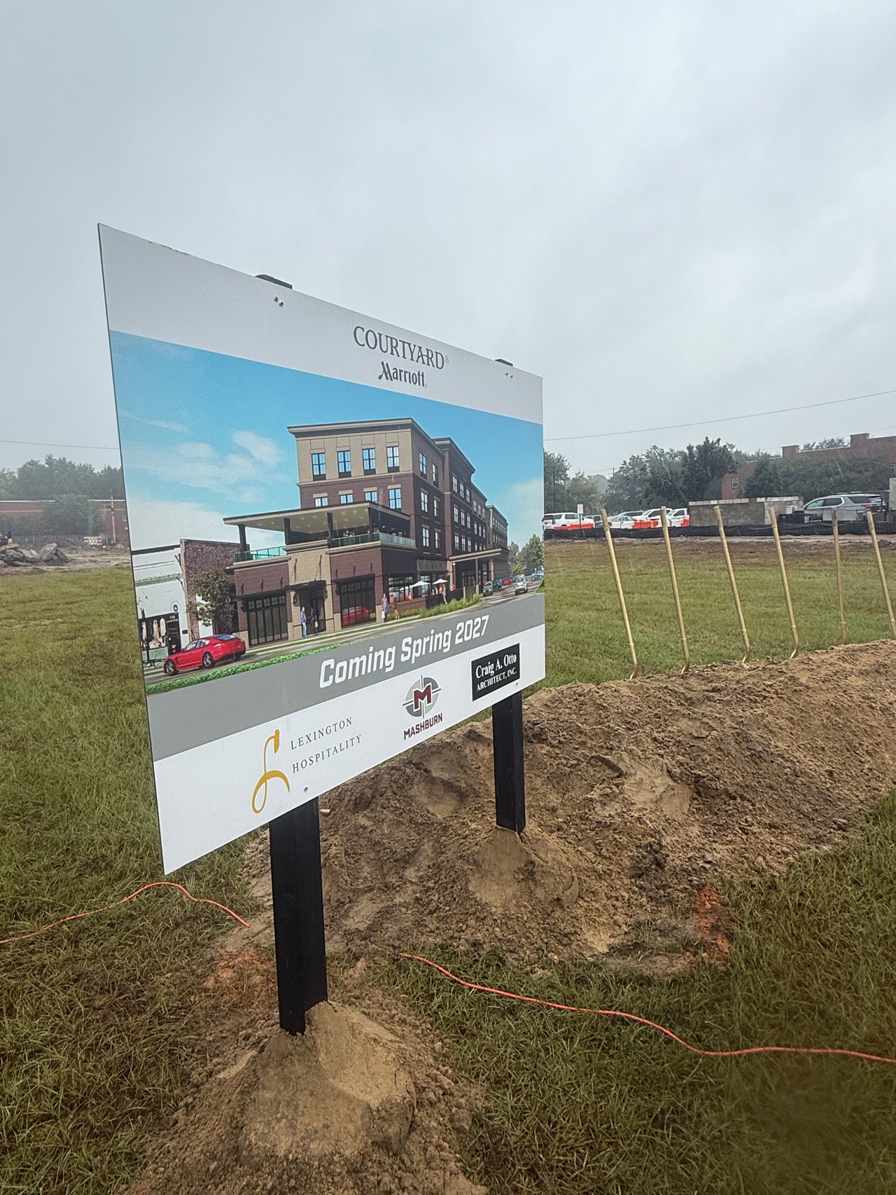 Lexington Hospitality groundbreaking ceremony for Courtyard by Marriott Lexington SC on Main Street with community leaders and partners in attendance.