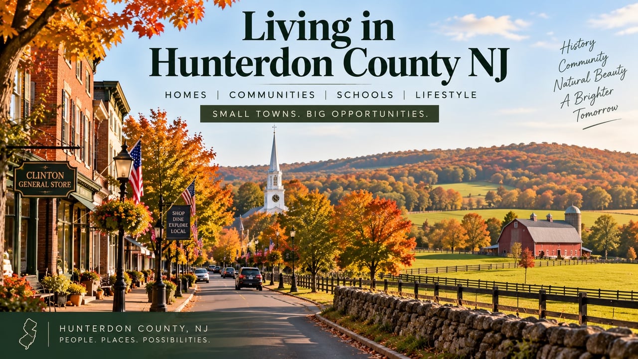 Living in Hunterdon County NJ, main street and farmland in fall