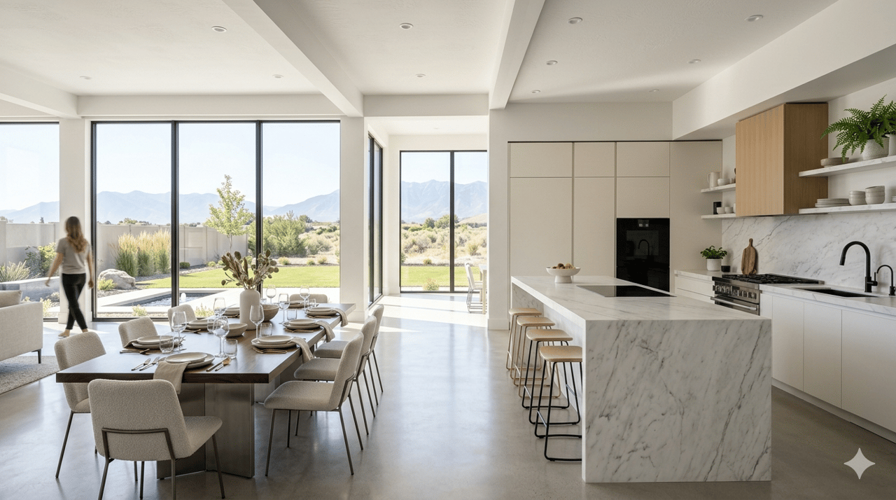 Open kitchen and dining space