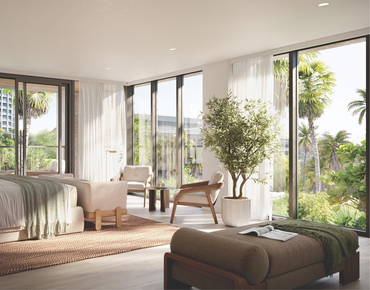 Rendering of residence lounge at THE WELL Coconut Grove in Miami, Florida.