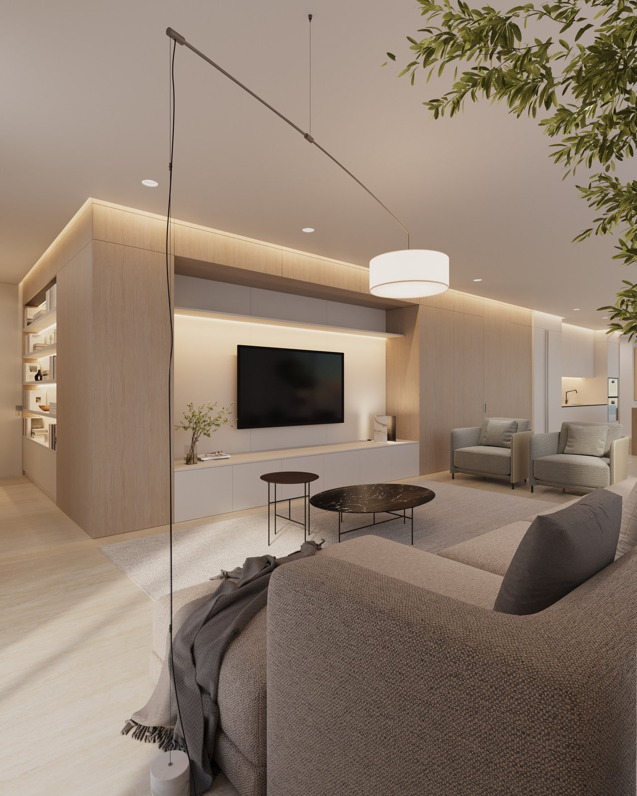 Rendering of gold residence living area at Milano Boutique in South of Fifth, Miami Beach.
