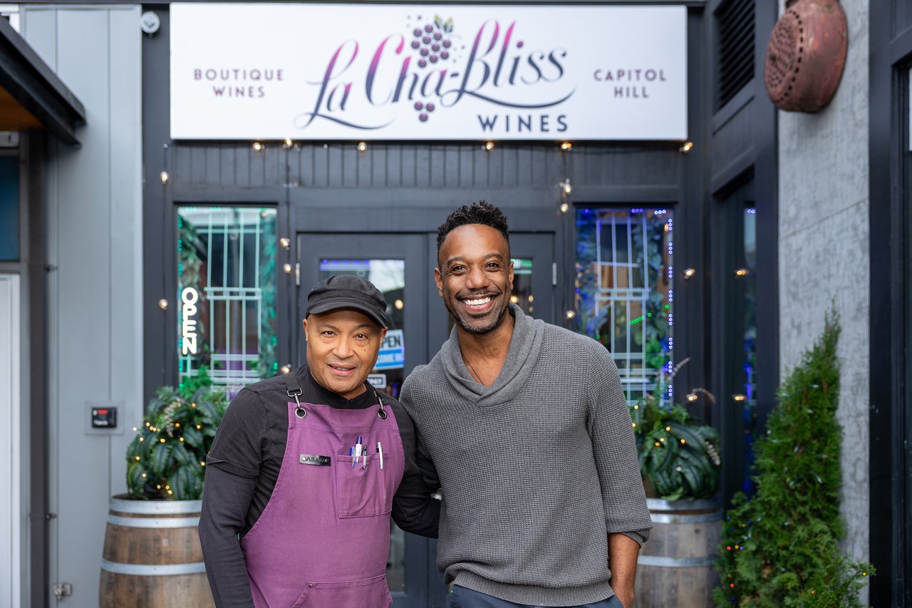 Howard Russell and Rocky Flowers In front of La Cha-Bliss Wine