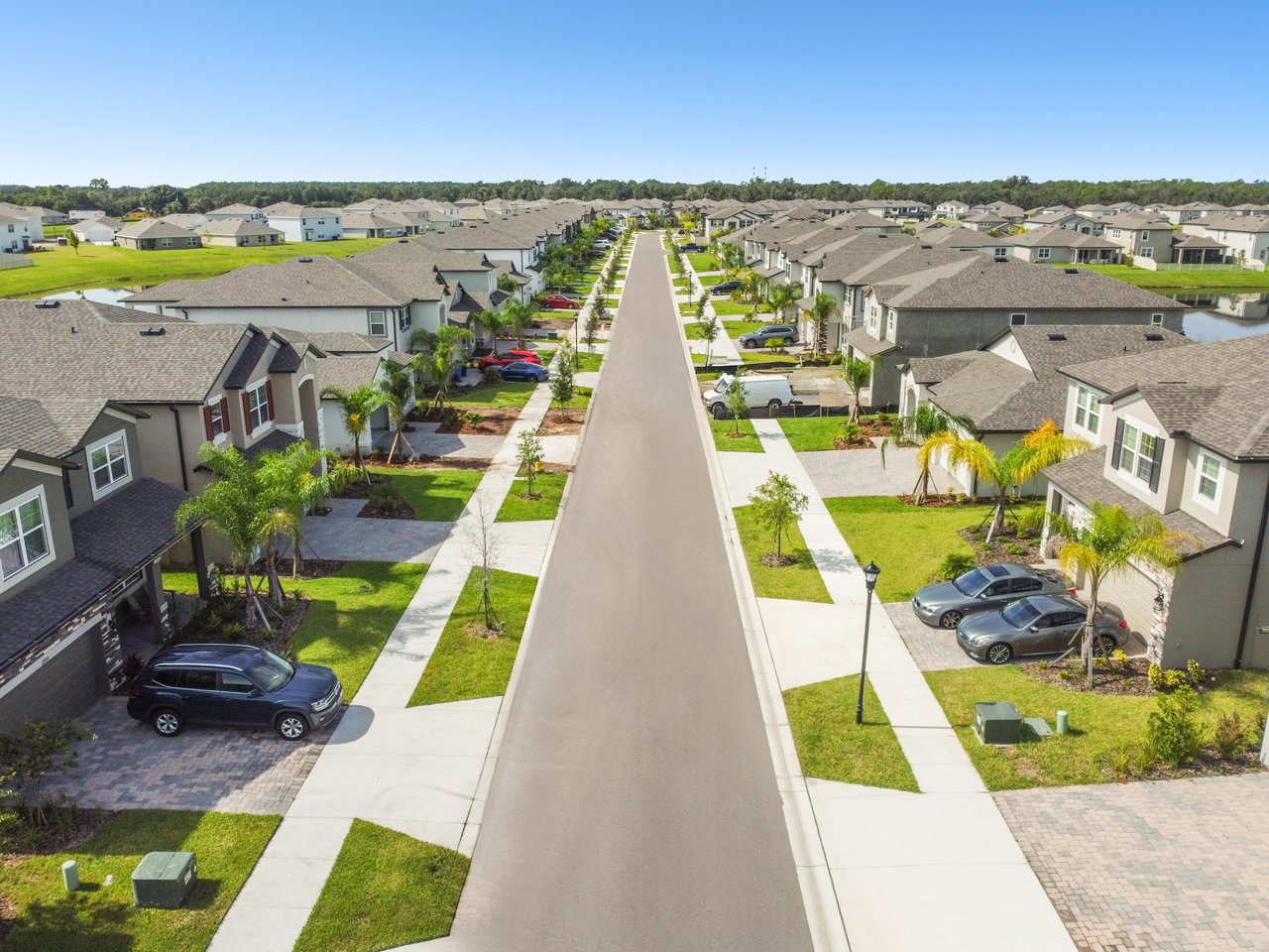 Florida residential homes with maintained lawns and coordinated exterior designs, illustrating potential HOA community standards.