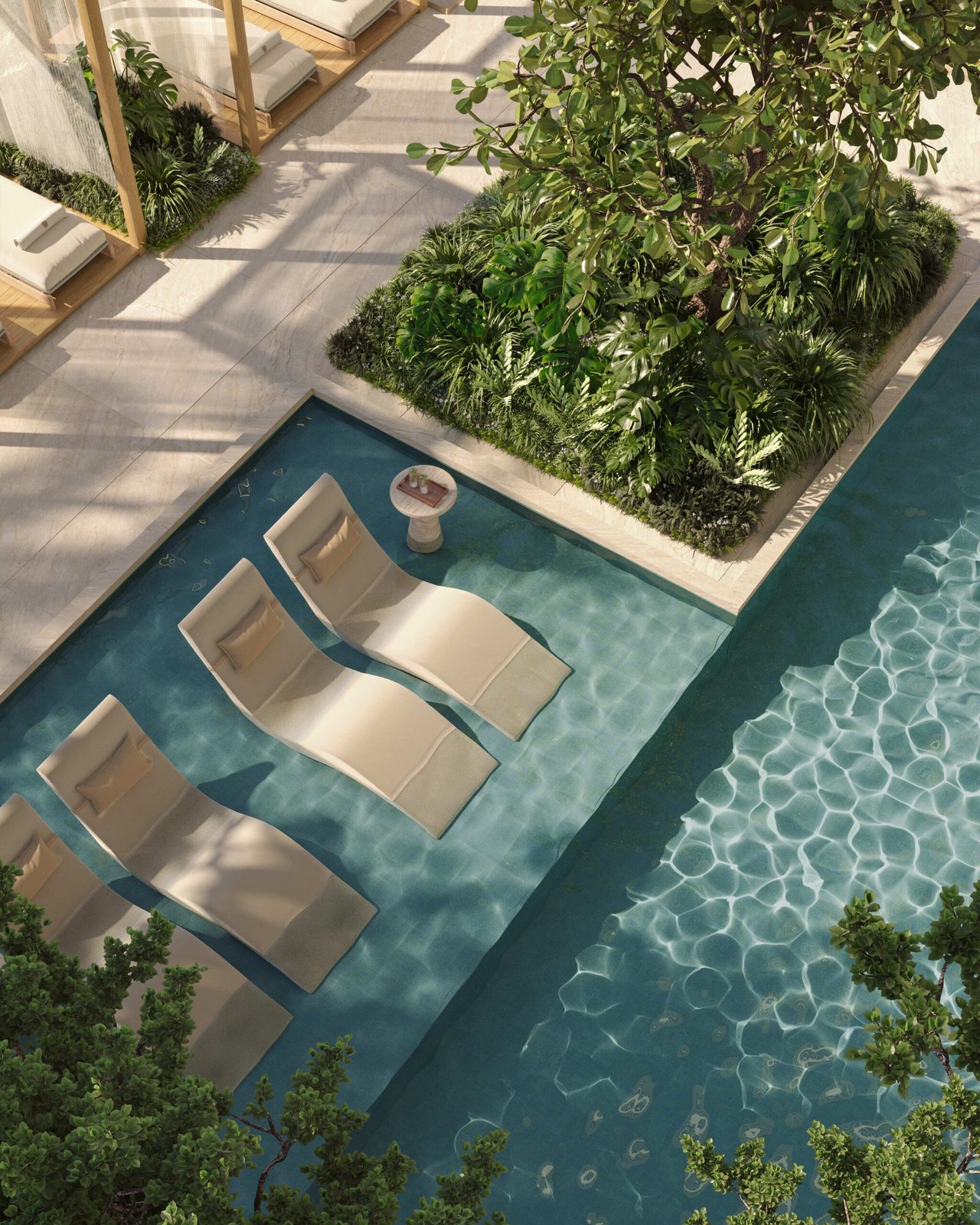 Pool Deck Aerial rendering at Banyan Tree Residences in West Palm Beach.