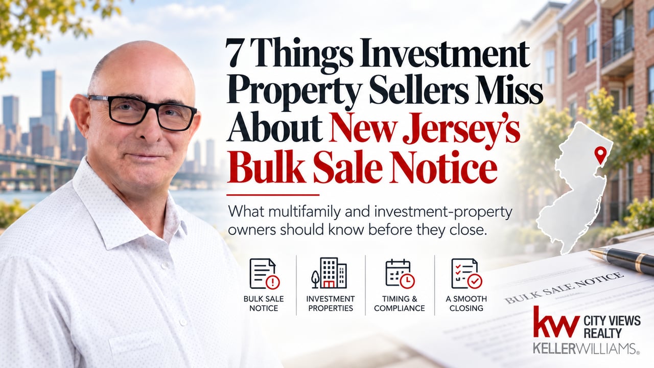 Article graphic about New Jersey’s bulk sale notice for investment-property sellers, with a portrait, map, and topic icons.