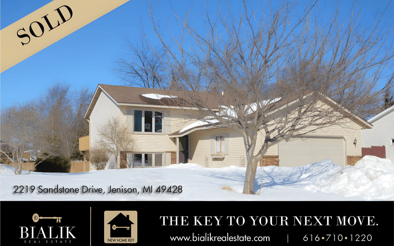 Sold home at 2219 Sandstone Drive in Jenison, featured in a Bialik Real Estate graphic.
