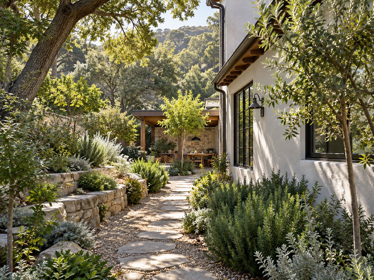 A side-garden perspective reveals a distinctive sheltered outdoor feature that gives buyers another reason to explore the property.