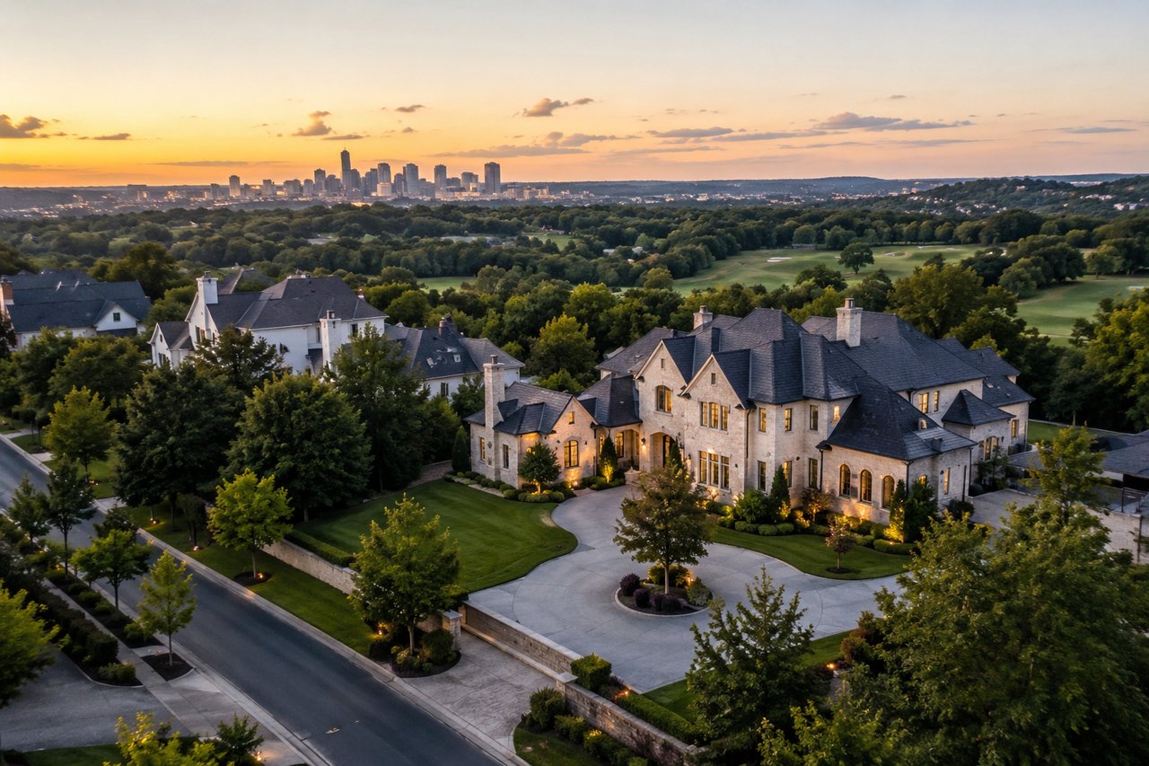 Luxury homes in one of Tennessee's most desirable communities, showcasing upscale architecture, manicured landscaping, and tree-lined streets that reflect the growing demand among affluent buyers relocating to Nashville, Franklin, Brentwood, and other premier Tennessee luxury real estate markets.
