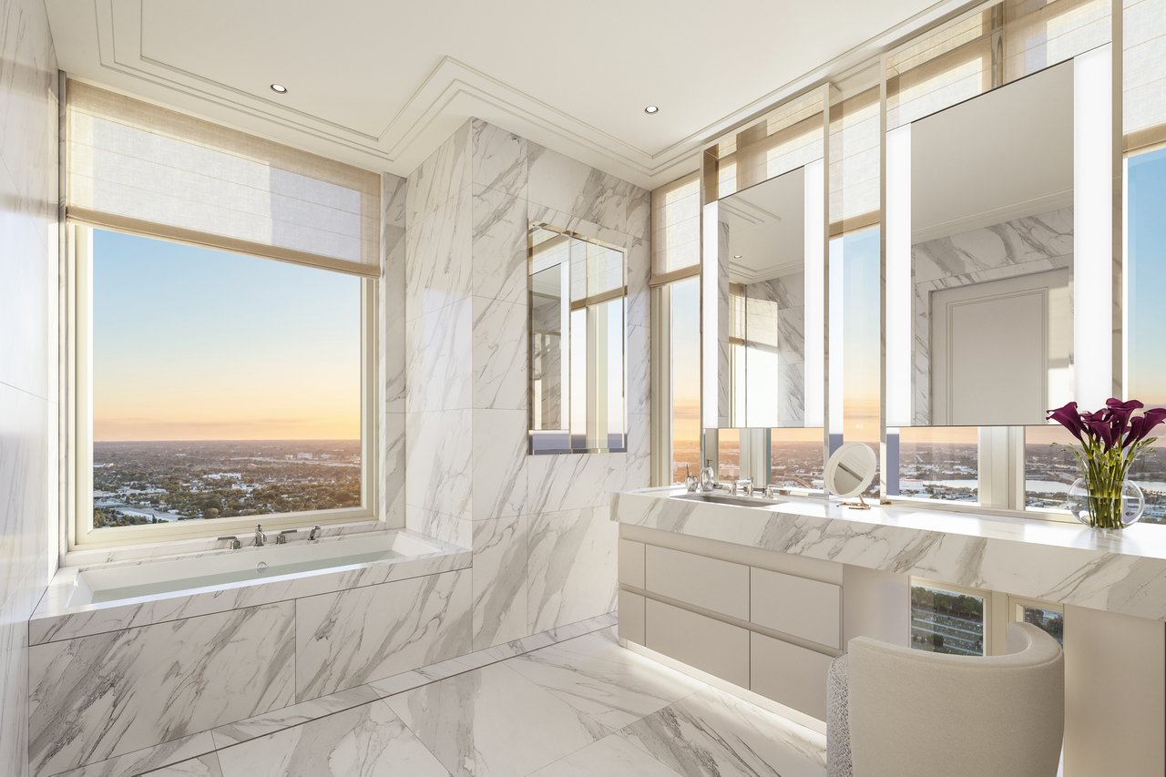South Flagler House primary bathroom rendering in West Palm Beach.
