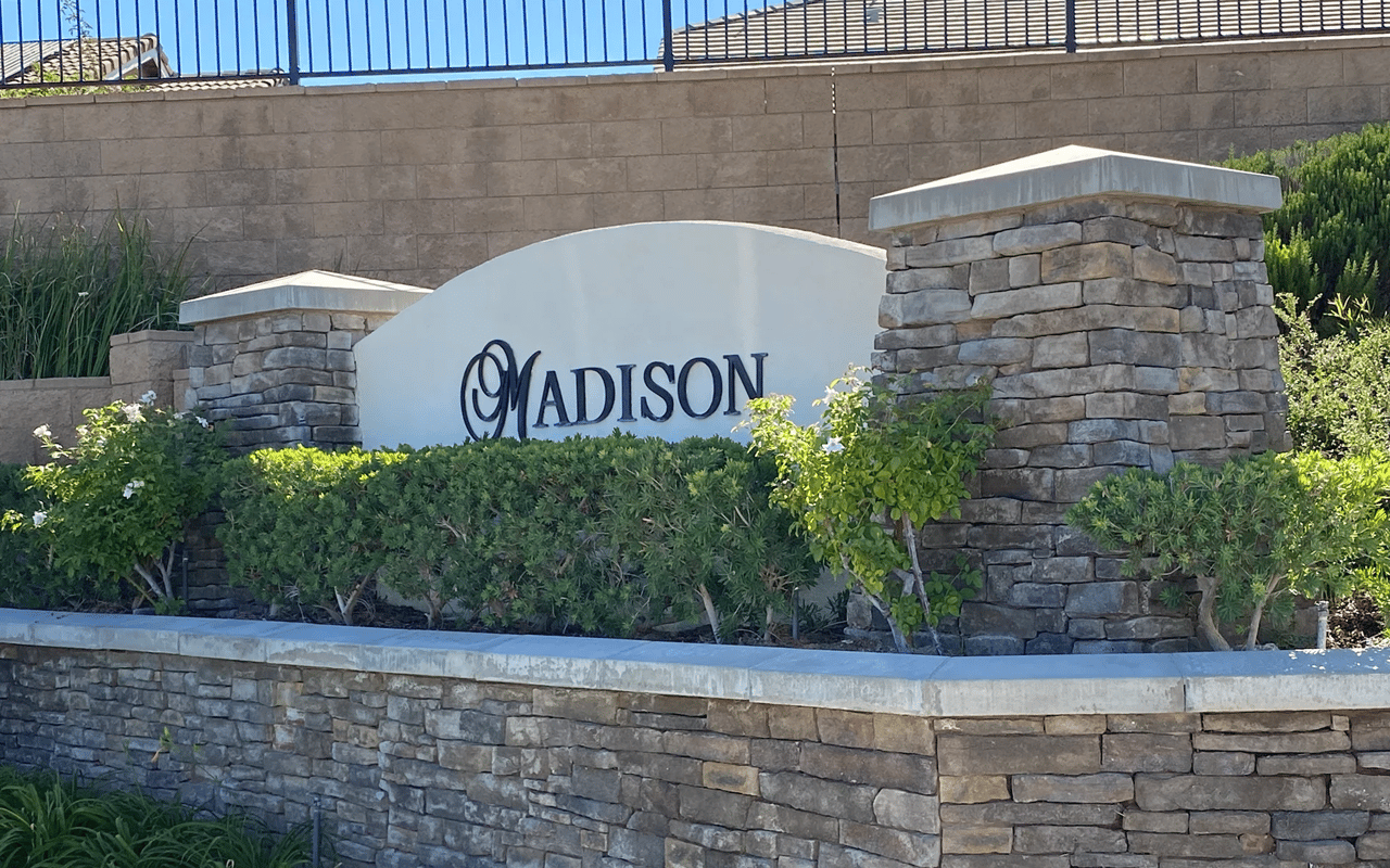 The Madison neighborhood entrance sign in Lake Elsinore, CA.
