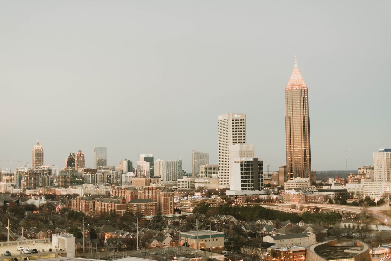 Atlanta skyline with the Bank of America Plaza tower above downtown buildings.