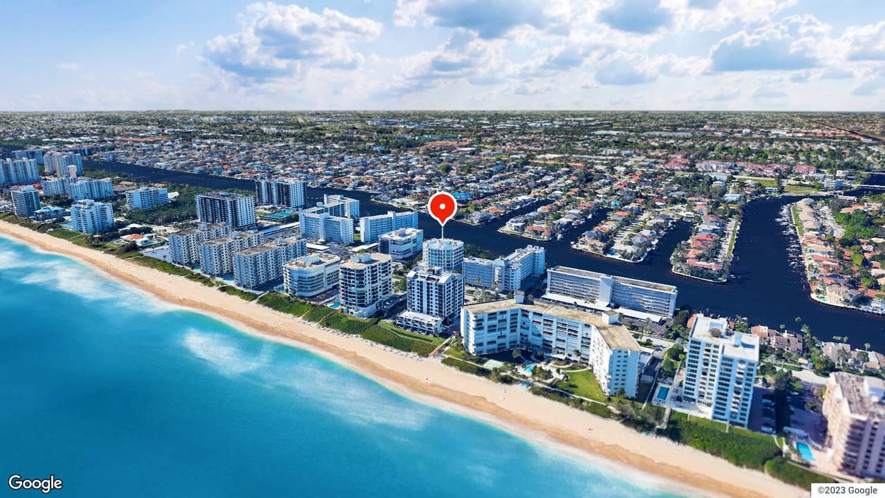 Aerial view of 3200 South Ocean condo, 3200 S Ocean Blvd, Highland Beach. Brandon Tillemans, Douglas Elliman.