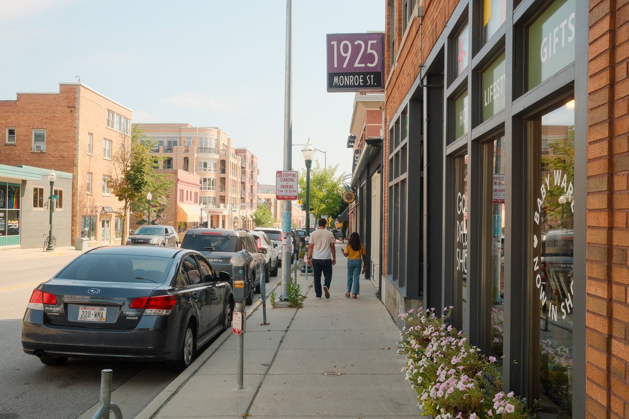 Shops and boutiques along Monroe Street in Madison, Wisconsin