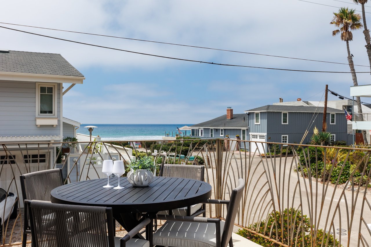 Ocean view balcony at 131 21st St Del Mar-coastal luxury home overlooking the Pacific, steps from the beach in the Del Mar Beach Colony