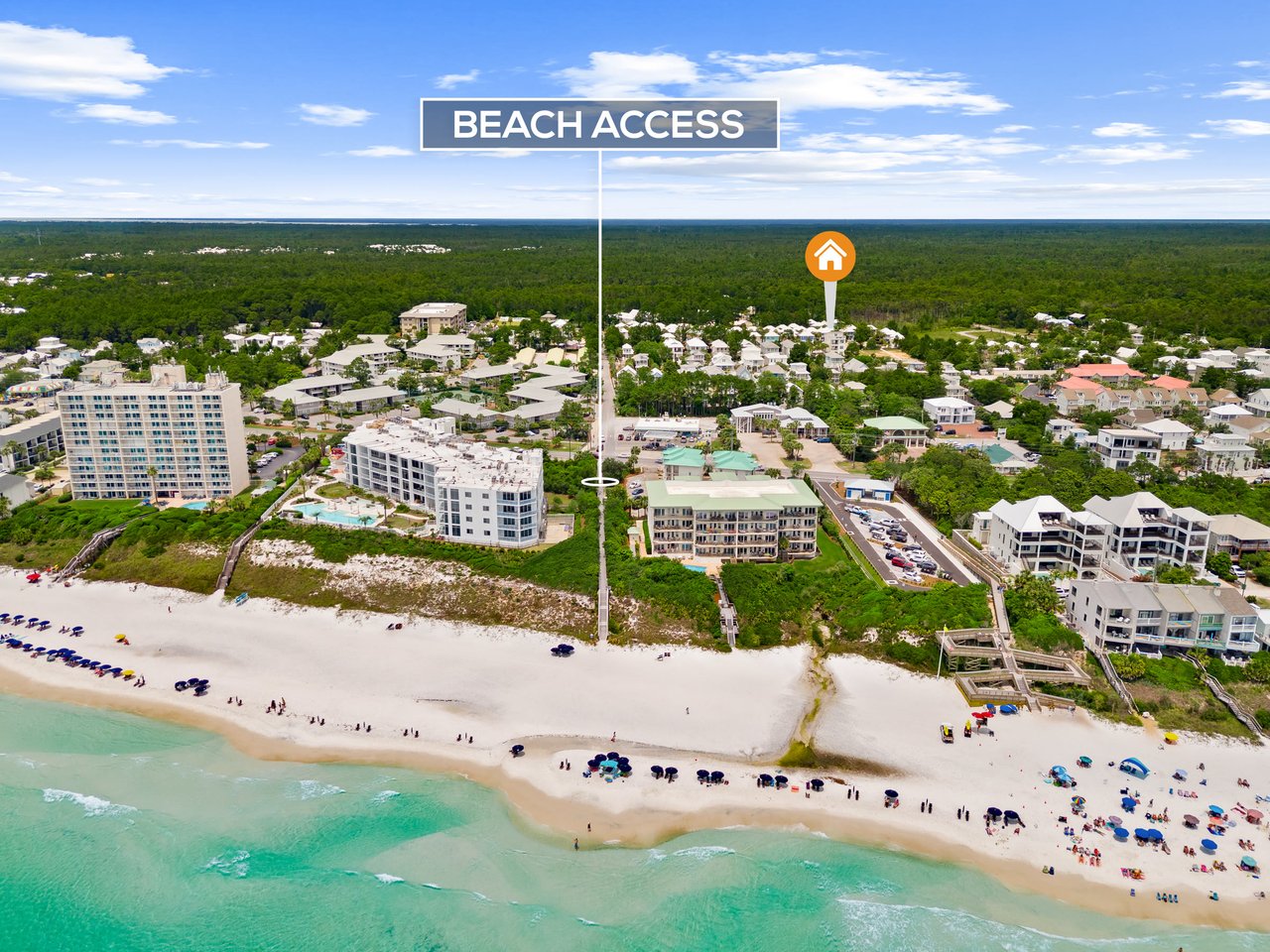 Aerial view of a beach access in Santa Rosa Beach on 30A