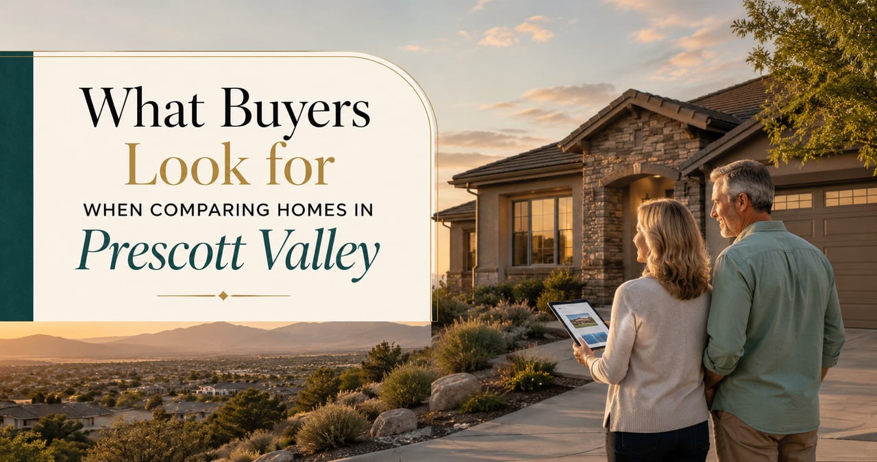 Buyers comparing homes in Prescott Valley with mountain views and a warm neighborhood setting
