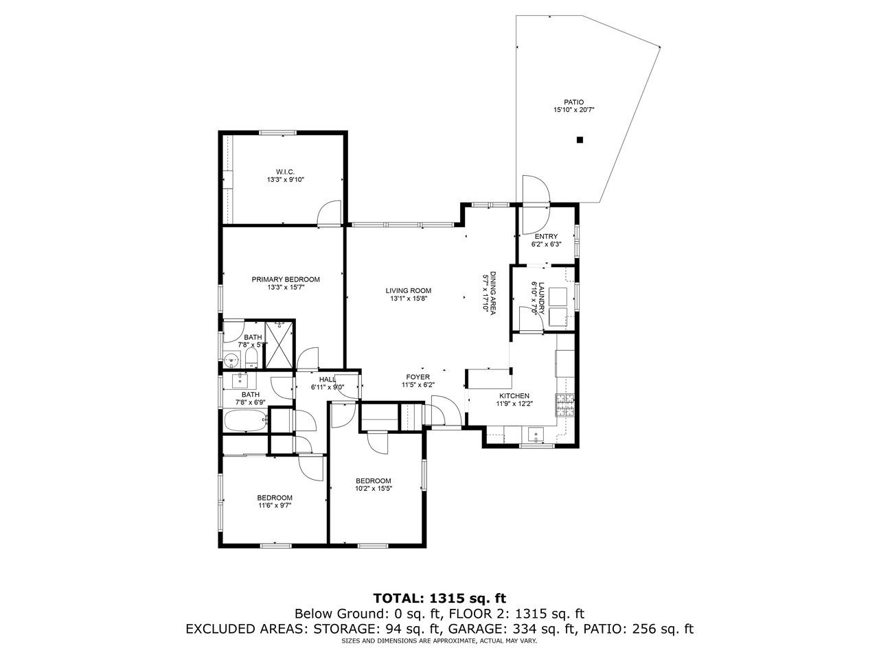 Floor plan of the main residence with room labels including kitchen, living room, bedrooms, and baths