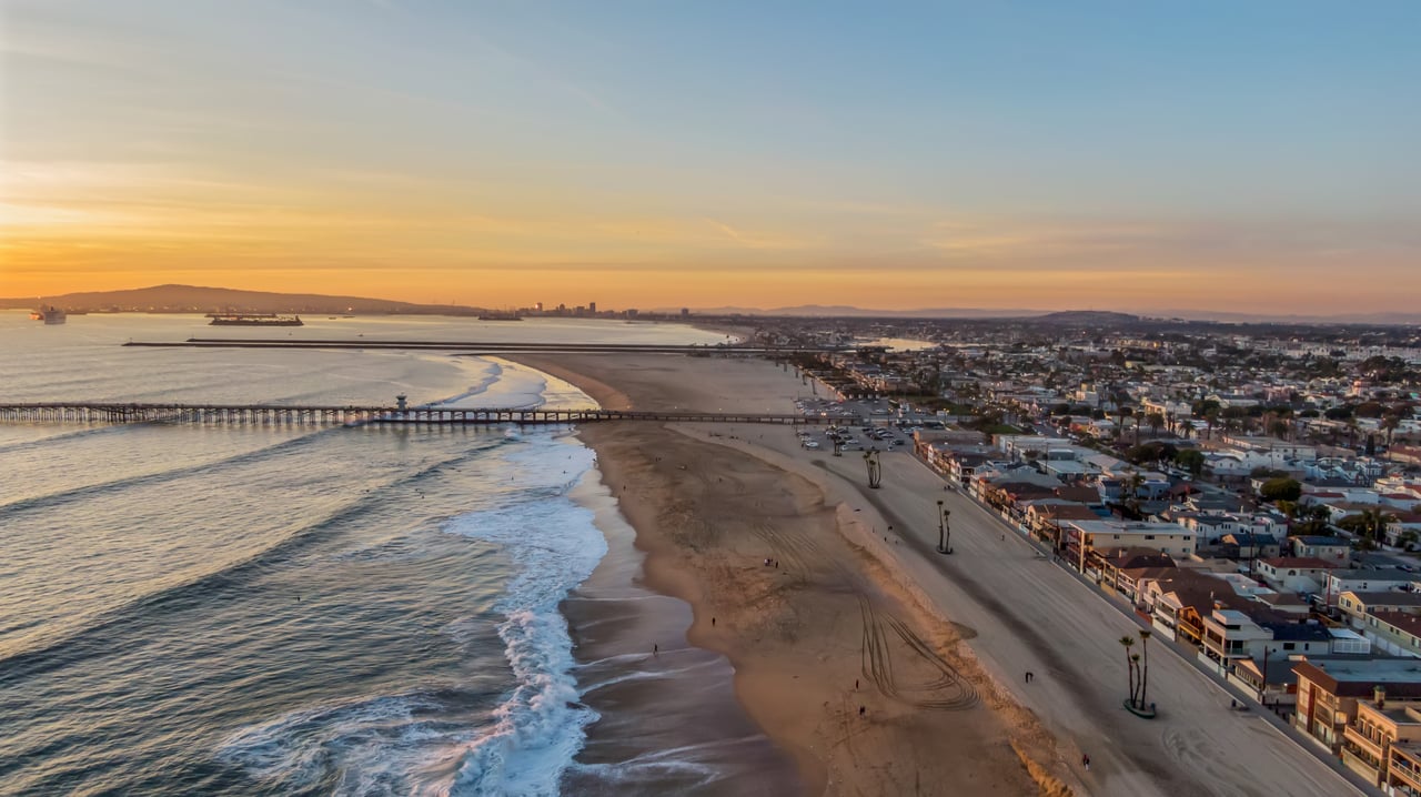 Seal Beach Coastal view of Peir with Long Beach in the Background