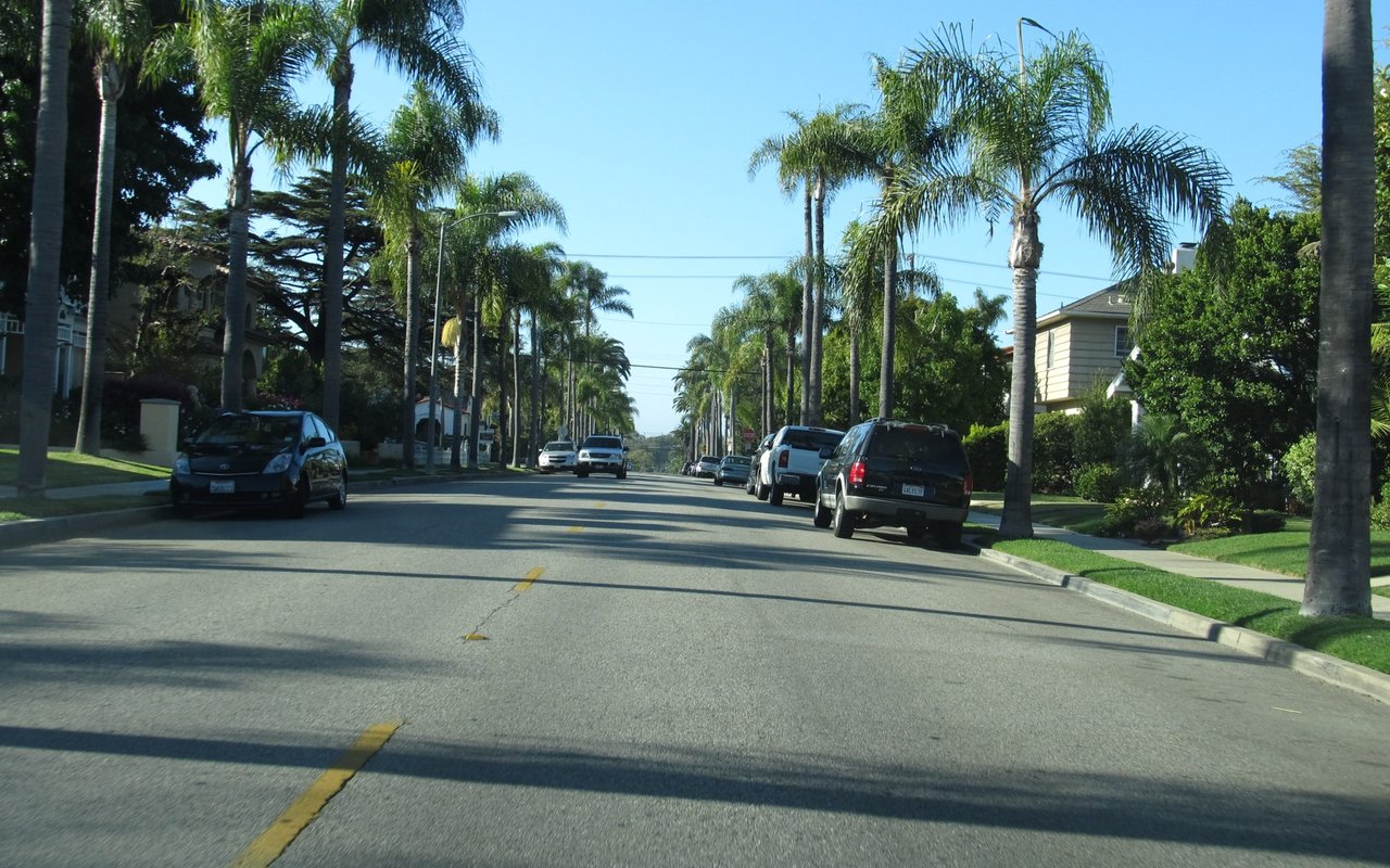 Palm-lined residential street in Belmont Heights, Long Beach, photographed in 2011