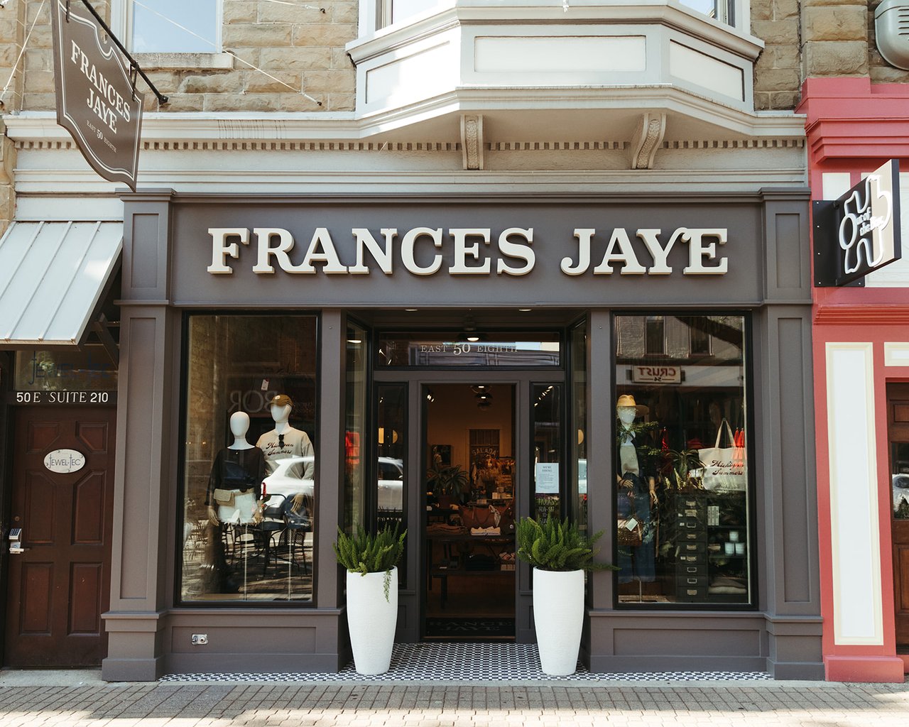 Frances Jaye boutique storefront on East 8th Street in Downtown Holland, Michigan