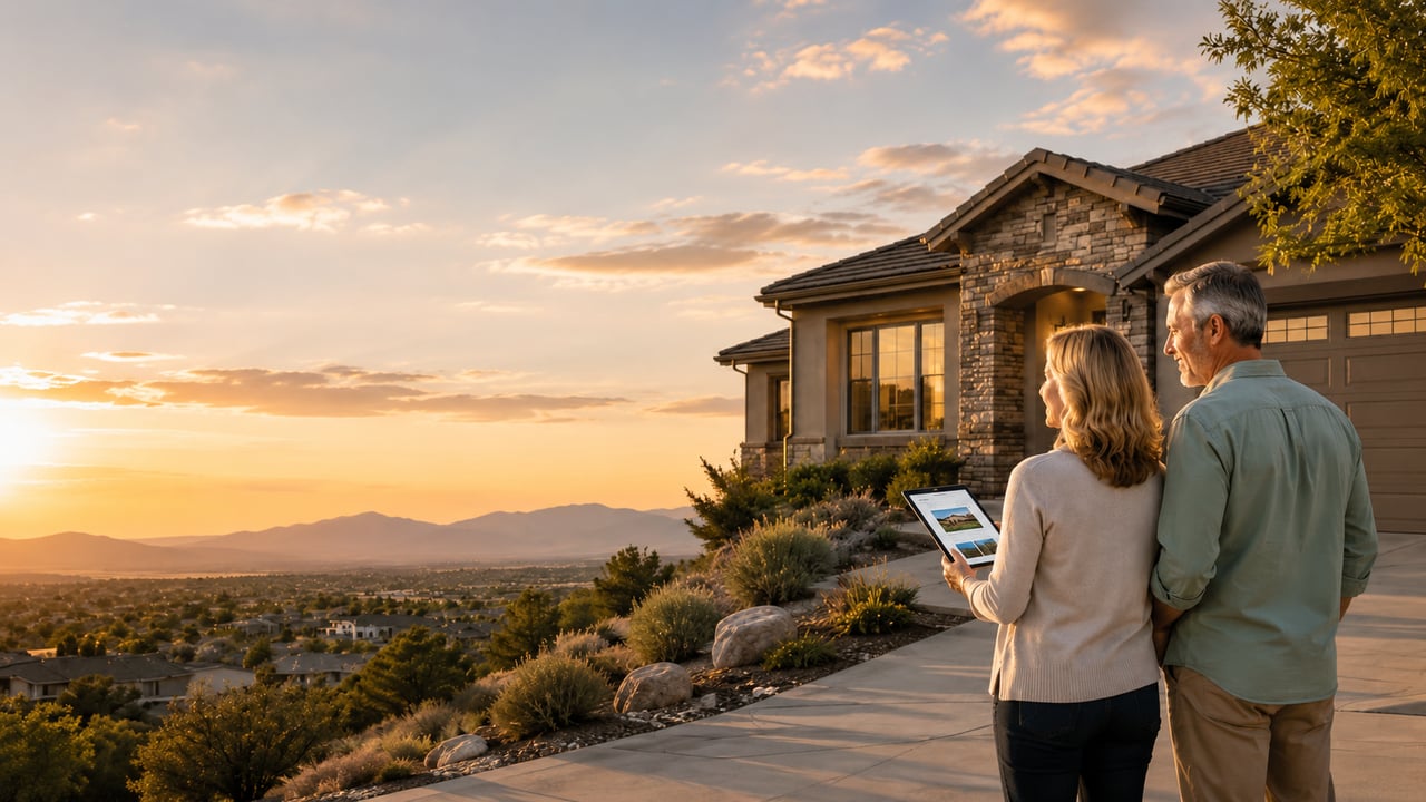 Buyers comparing homes in Prescott Valley with mountain views and a warm neighborhood setting
