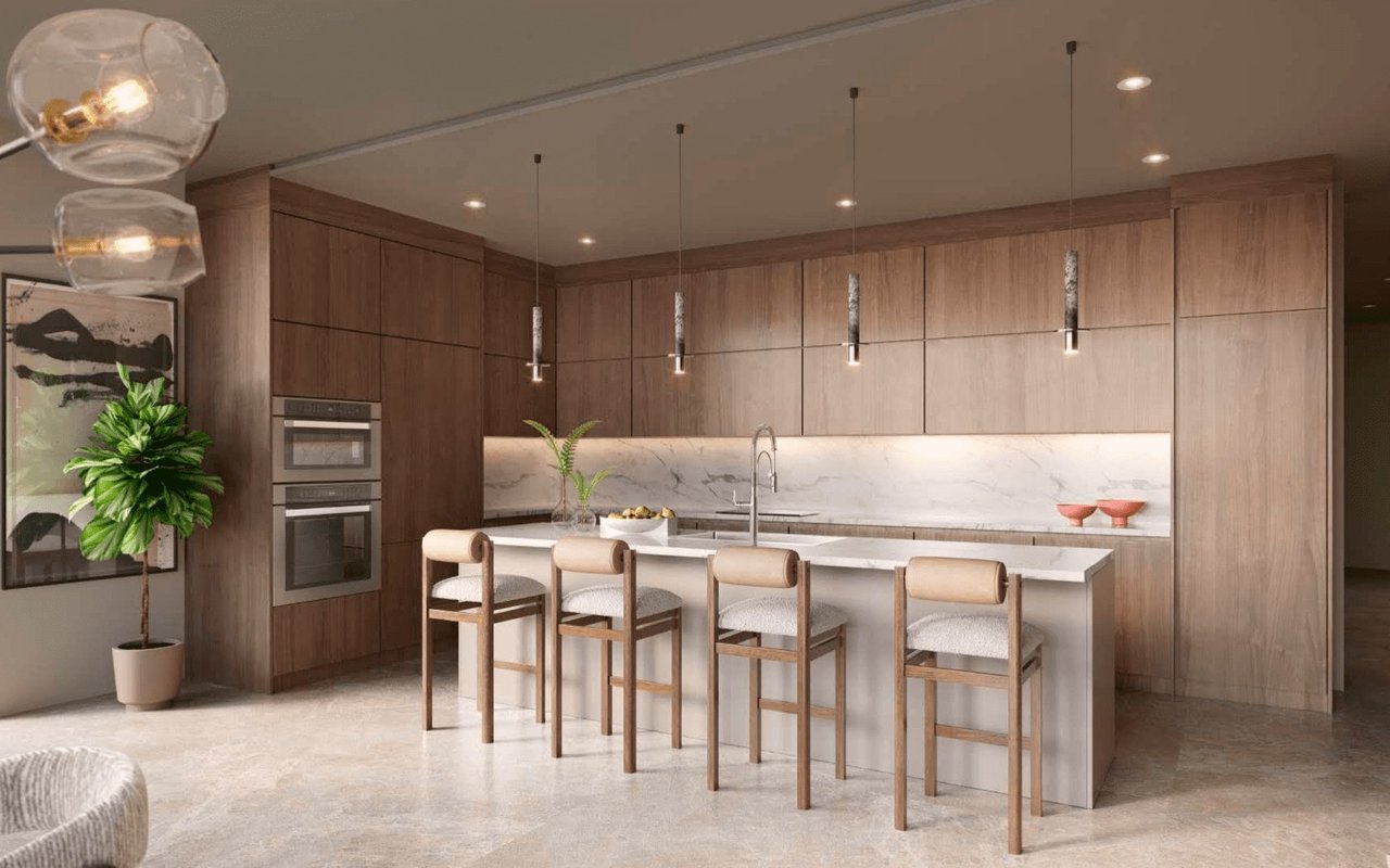 The Lincoln residence kitchen rendering in Coconut Grove, Miami.