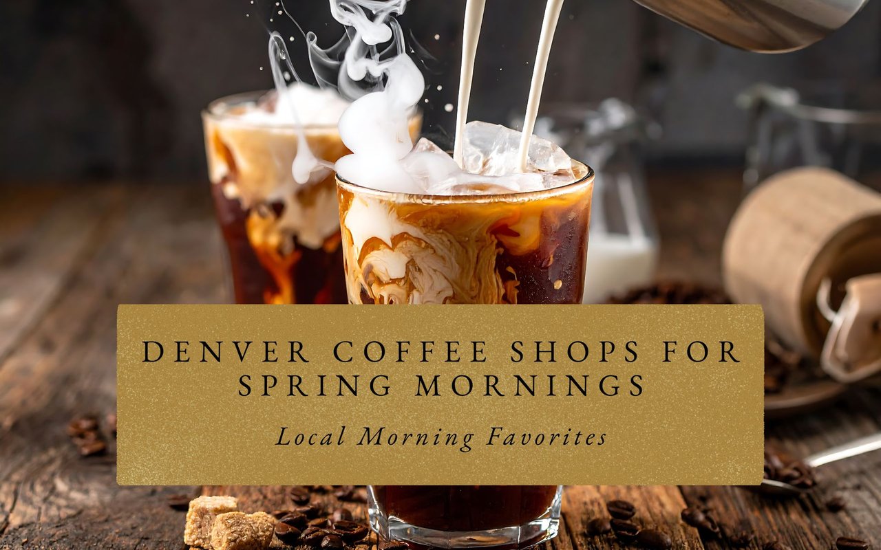 Cold brew and scones inside Queen City Collective Coffee, LoDo boho vibe for Denver spring starts.