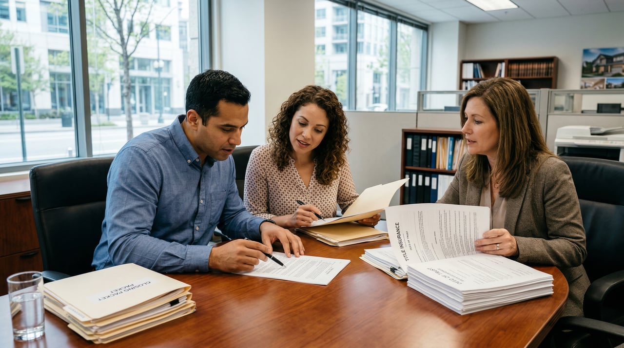 Title documents and insurance paperwork for a Central Coast real estate transaction