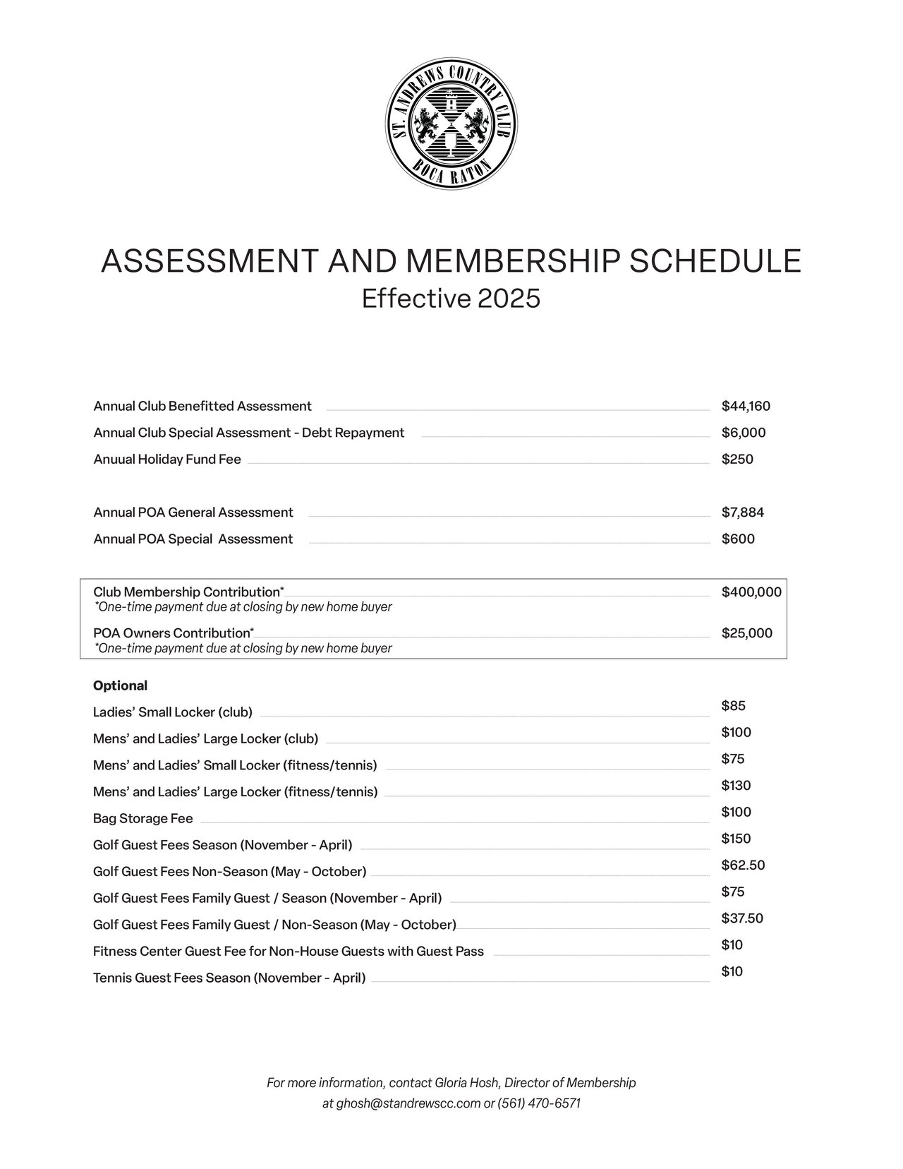 St Andrews July2025 Member Assesment Fee Schedule