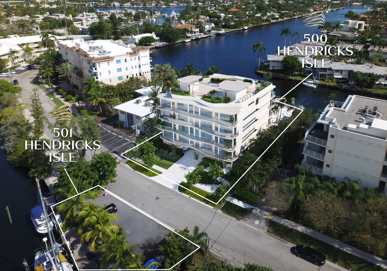 Rendering of aerial view of waterfront parcels at Lumière on Hendricks Isle in Fort Lauderdale.