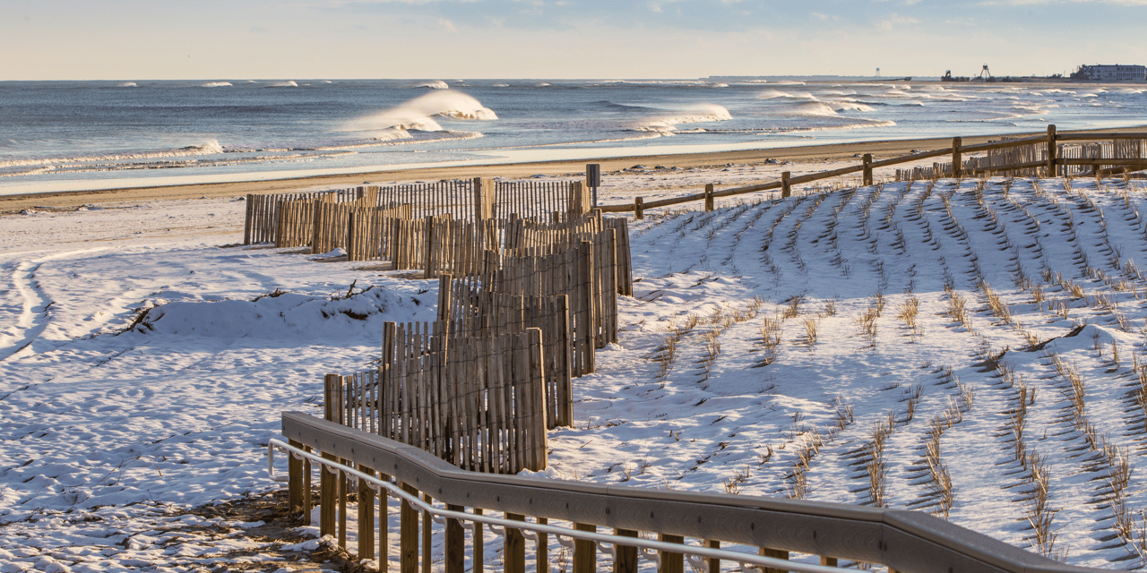 snow on a beach in the hamptons