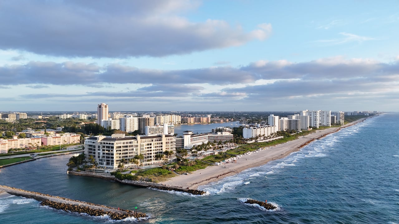 Aerial image of One Thousand Ocean and the Boca Raton Inlet
