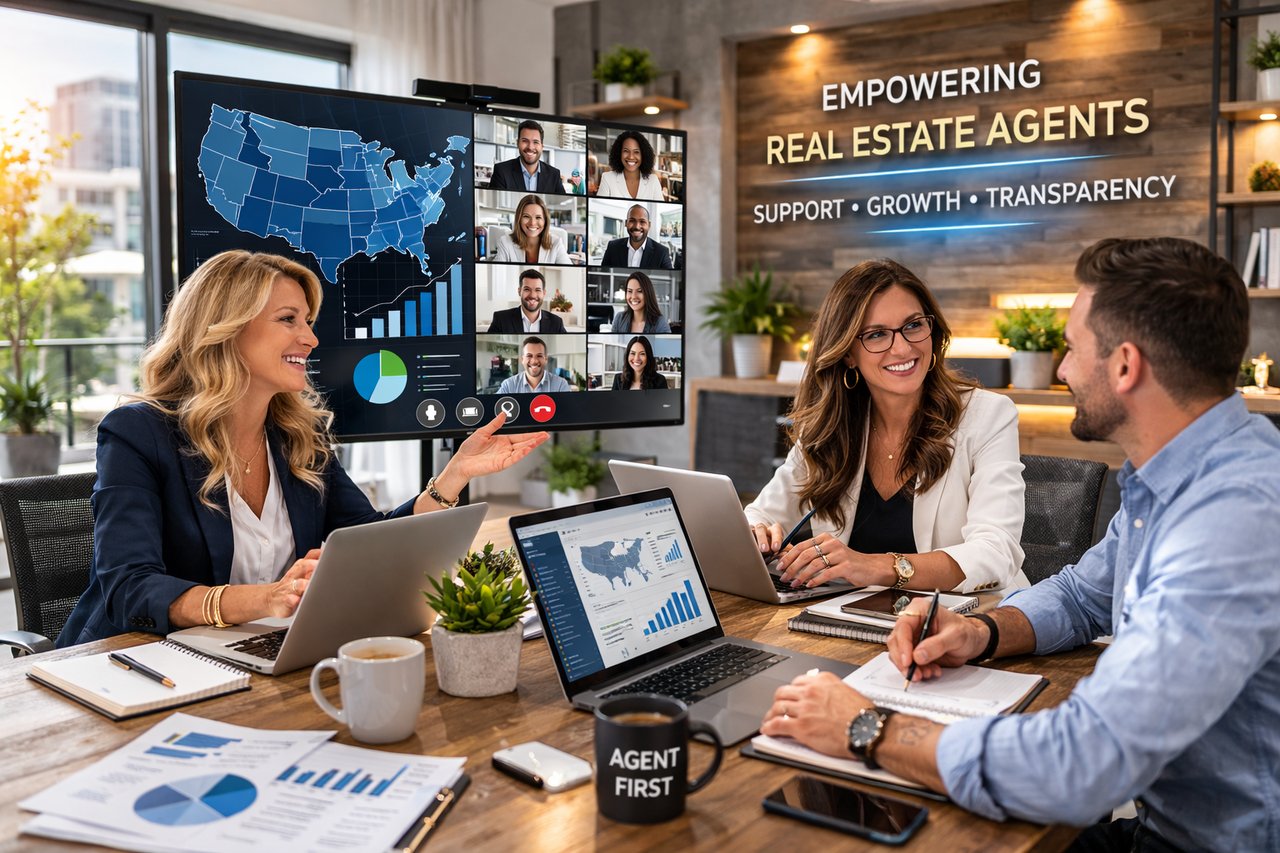 Brokerage leadership team planning strategy in a virtual meeting