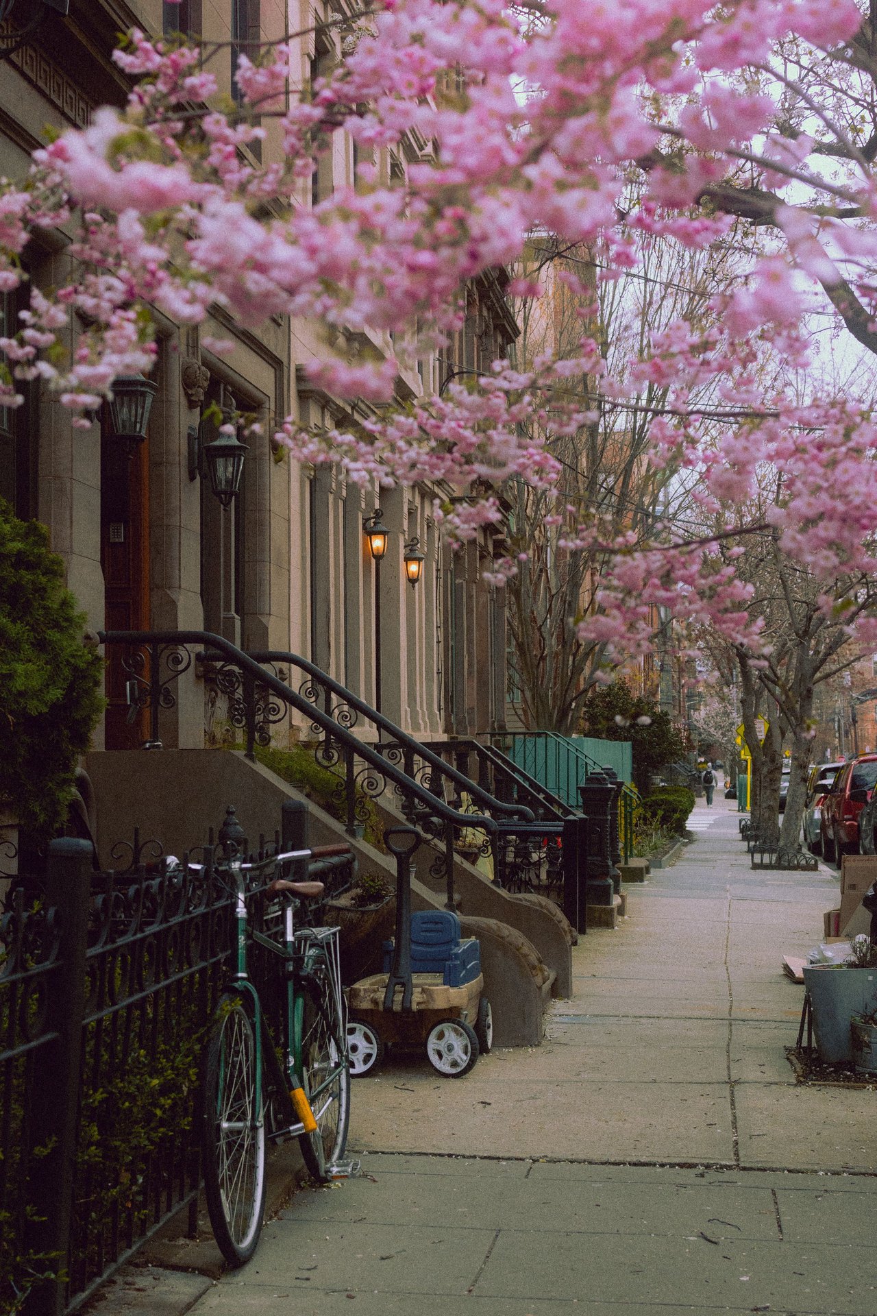 Brownstones, townhouses, multifamily and mixed-use buildings along 5th Avenue in Park Slope, Brooklyn