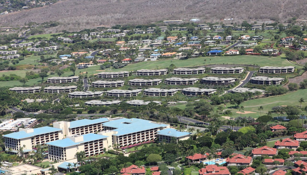 Aerial image of Hoolei in Wailea, located in south maui with four seasons in front