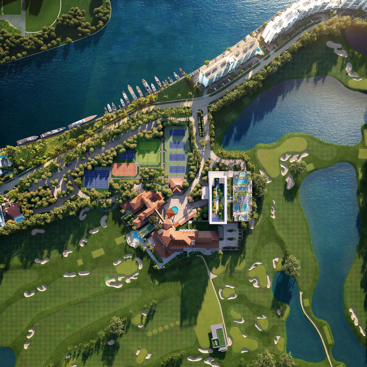 Shell Bay community overhead aerial rendering in Hallandale Beach.