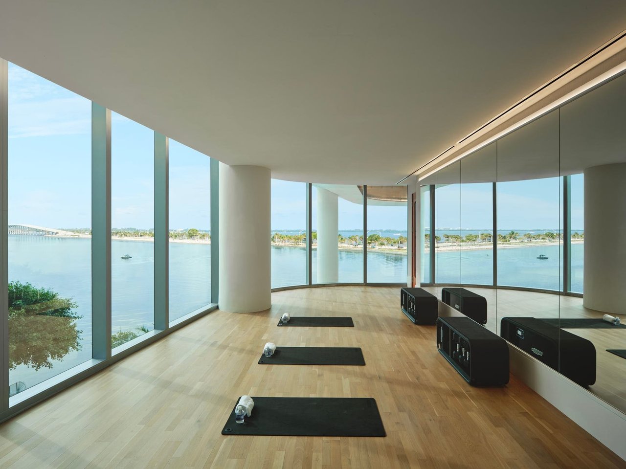 Pilates and Yoga Studio at UNA Residences on the Brickell waterfront in Miami, Florida.