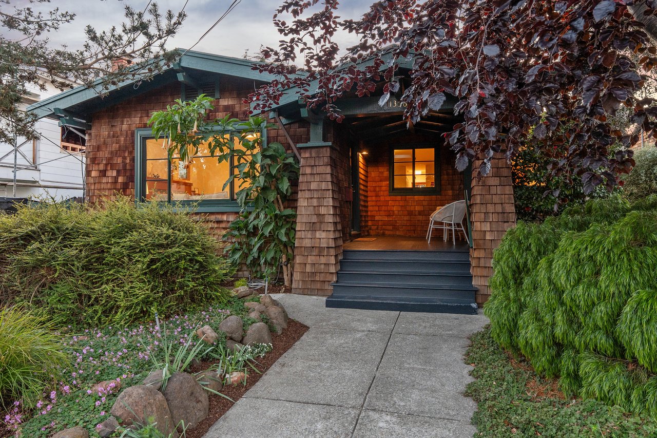 Westbrae neighborhood in Berkeley, brown shingle bungalow