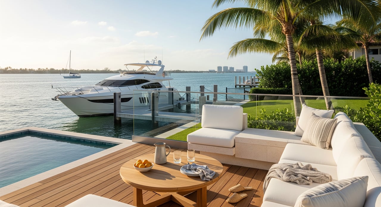 Luxury home on the west palm intracoastal waterfront with a yacht on a private dock by Samantha Curry Real Estate